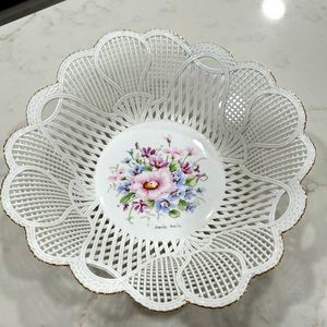 Ramex Bone China Lattice Bowl with Gold Trim